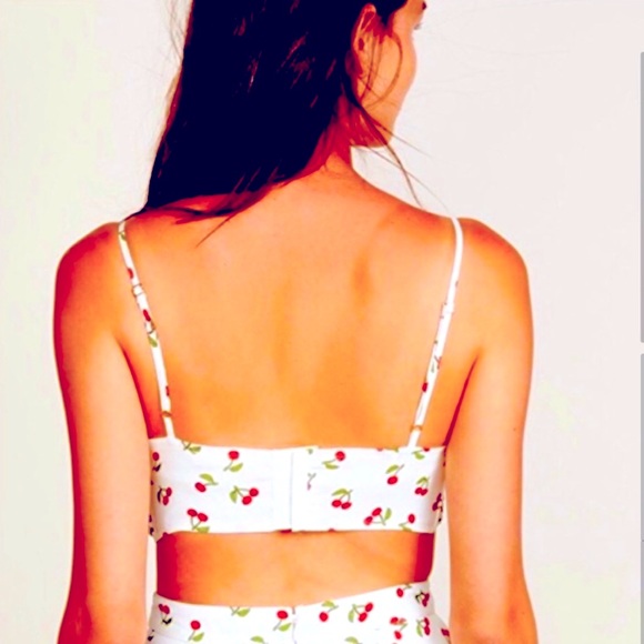 For Love & Lemons crop top Cherry print Bralette balletcore Cottagecore white - Picture 4 of 11